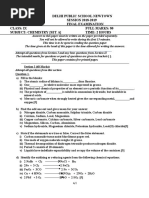 Delhi Public School Newtown SESSION 2018-2019 Final Examination Class: Ix Full Marks: 80 Subject: Chemistry (Set A) Time: 2 Hours