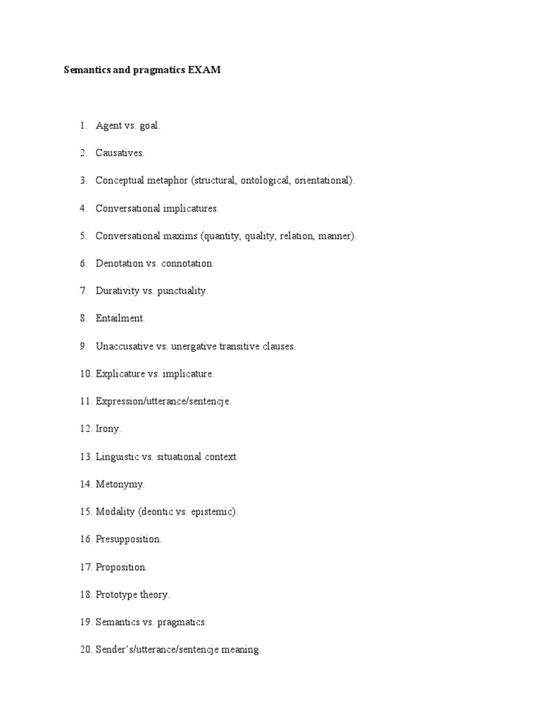 Semantics and Pragmatics Exam Topics | PDF | Semantics | Interpretation ...