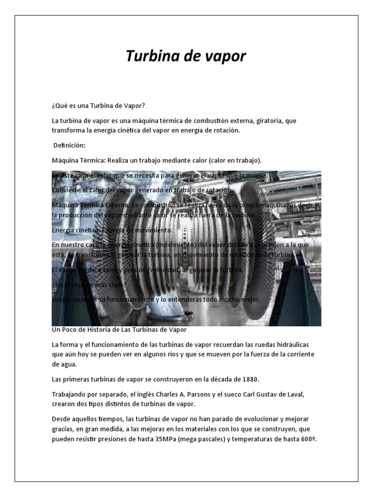 Funcionamiento de la Turbina de Vapor | PDF | Máquina de vapor | Vapor ...
