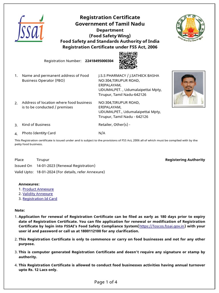 Registration certificate government of tamil nadu pdf foods food