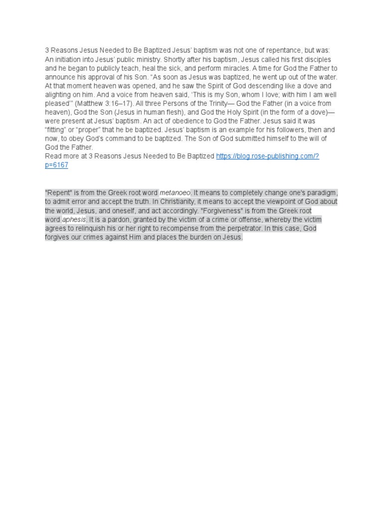 3 Reasons Jesus Needed To Be Baptized Jesus PDF