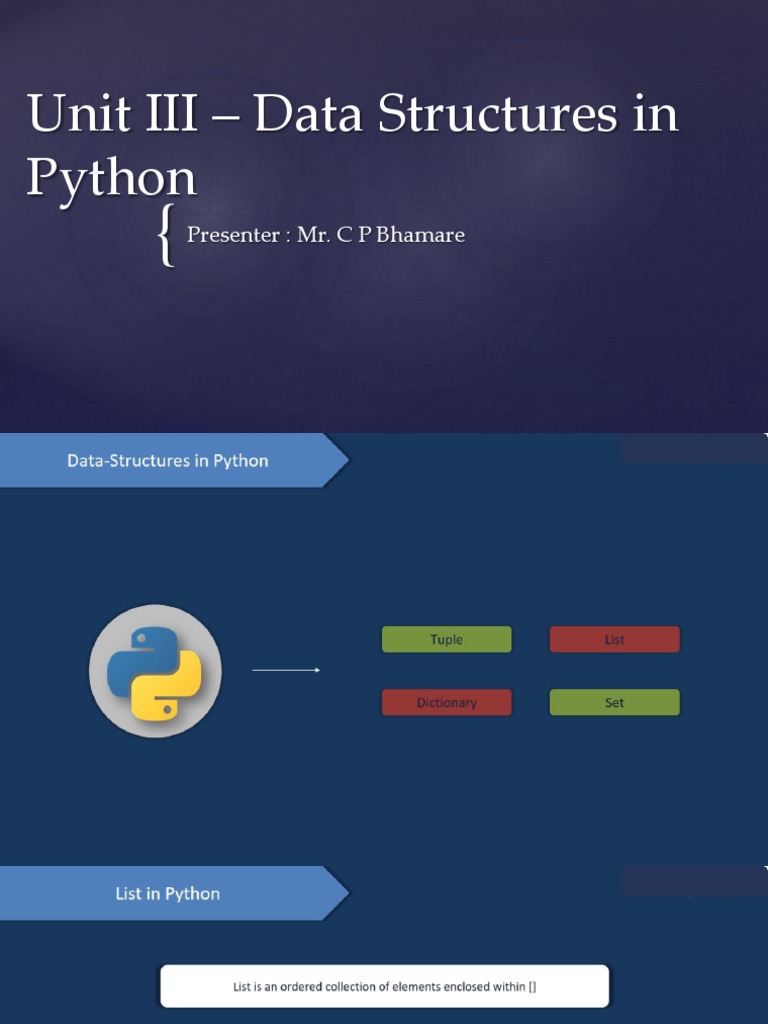 Unit III - Data Structures in Python: Presenter: Mr. C P Bhamare | PDF ...