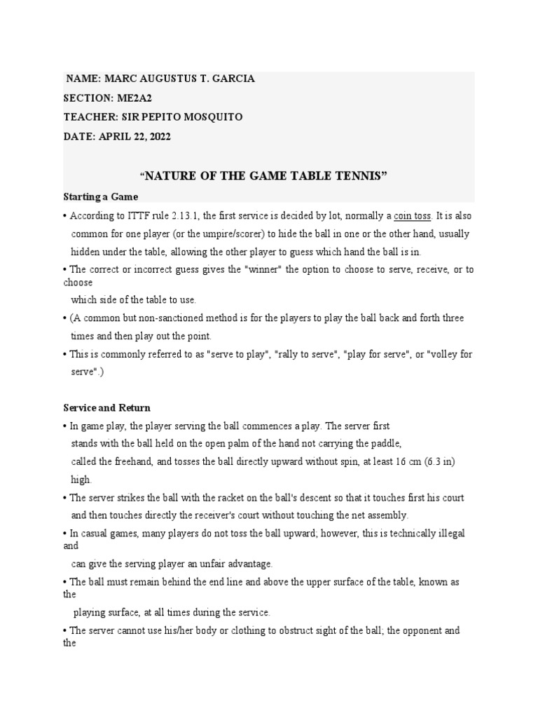 Nature of The Game Table Tennis PDF Table Tennis East Asia