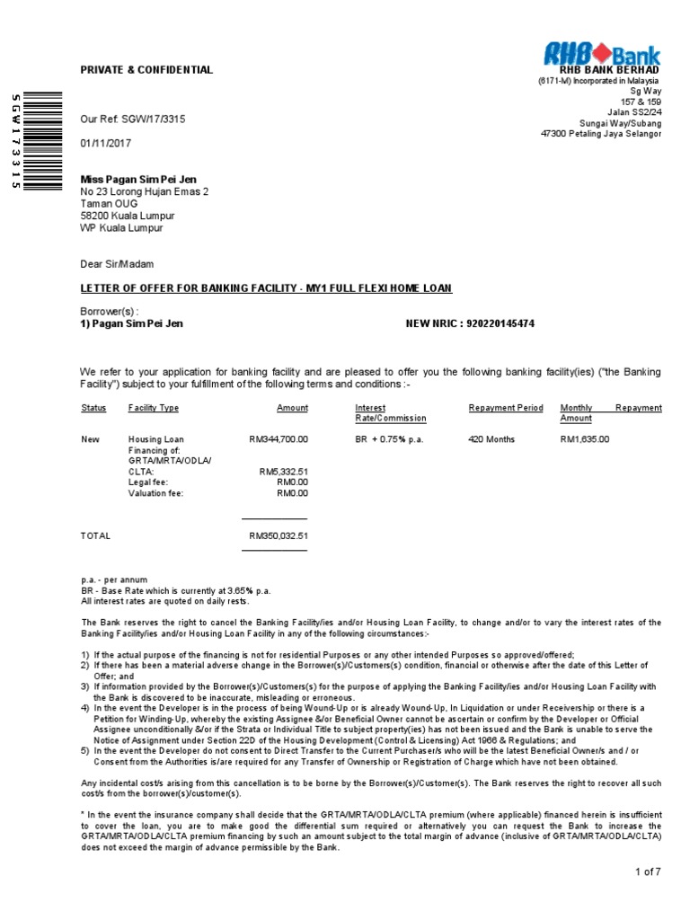 Private & Confidential RHB Bank Berhad: - Total | PDF | Loans | Banks