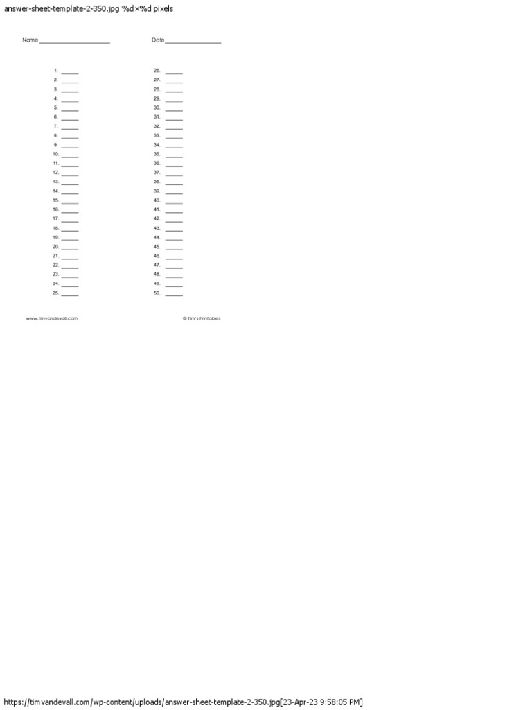 Answer Sheet Template 2 Tims Printables PDF