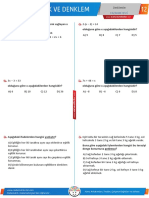 12 Eşitlik Ve Denklem: Kazanim Testi