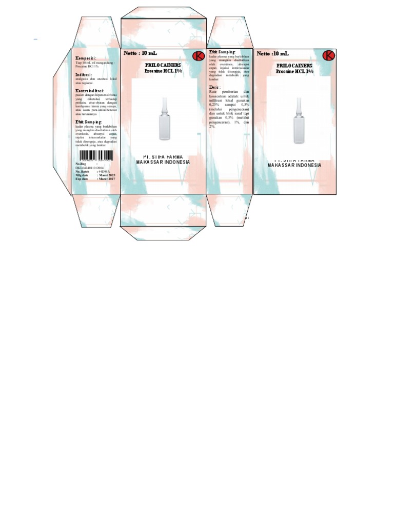 Efek Samping dan Dosis Procaine HCl 1% | PDF
