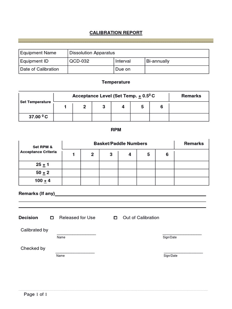 Calibration Report of Dissolution APPARATUS PDF