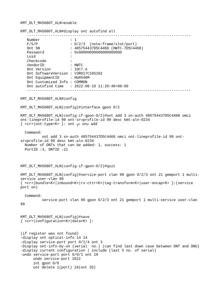 OLT Configuration and ONT Registration Guide | PDF