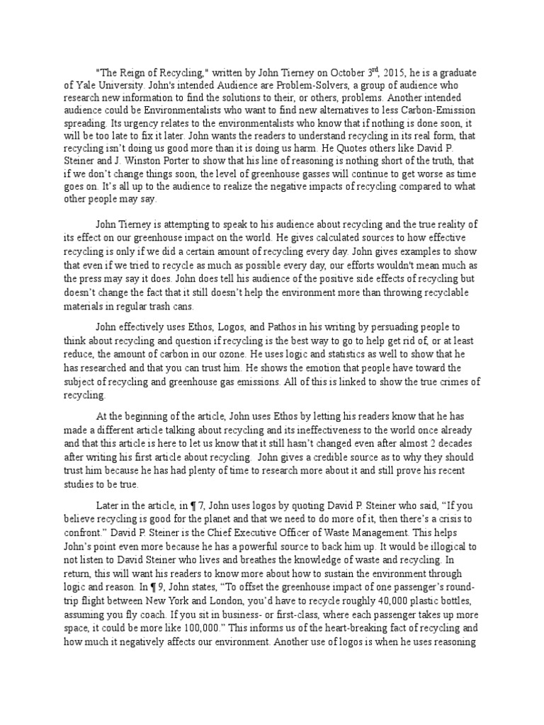 rhetorical analysis the reign of recycling PDF