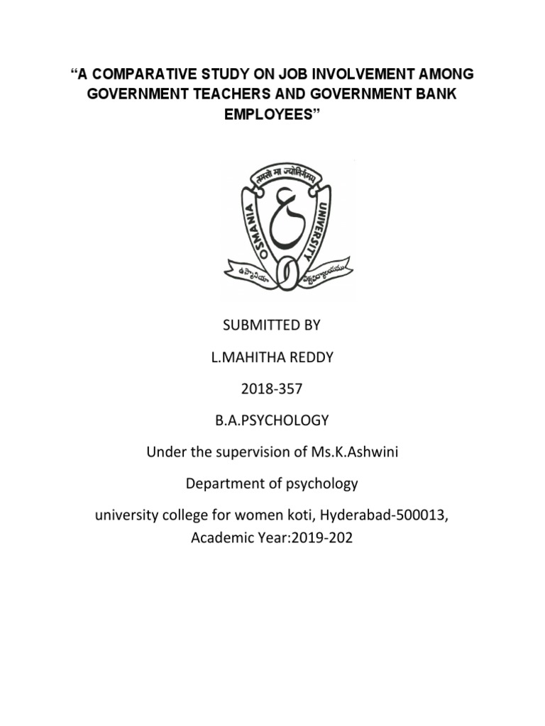 Job Involvement: Teachers vs. Bank Employees | PDF
