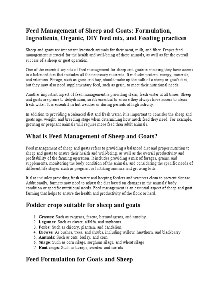 Feed Management of Sheep and Goats Formulation, Ingredients, Organic, DIY Feed Mix, and Feeding
