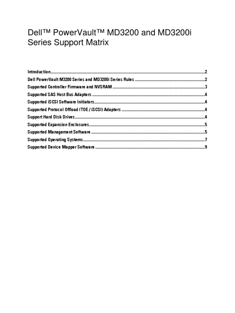Dell™ Powervault™ Md3200 and Md3200I Series Support Matrix PDF