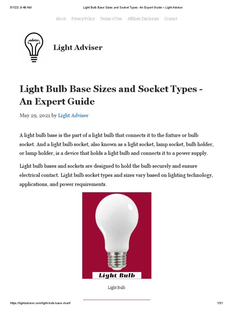 Light Bulb Base Sizes and Socket Types An Expert Guide PDF Light