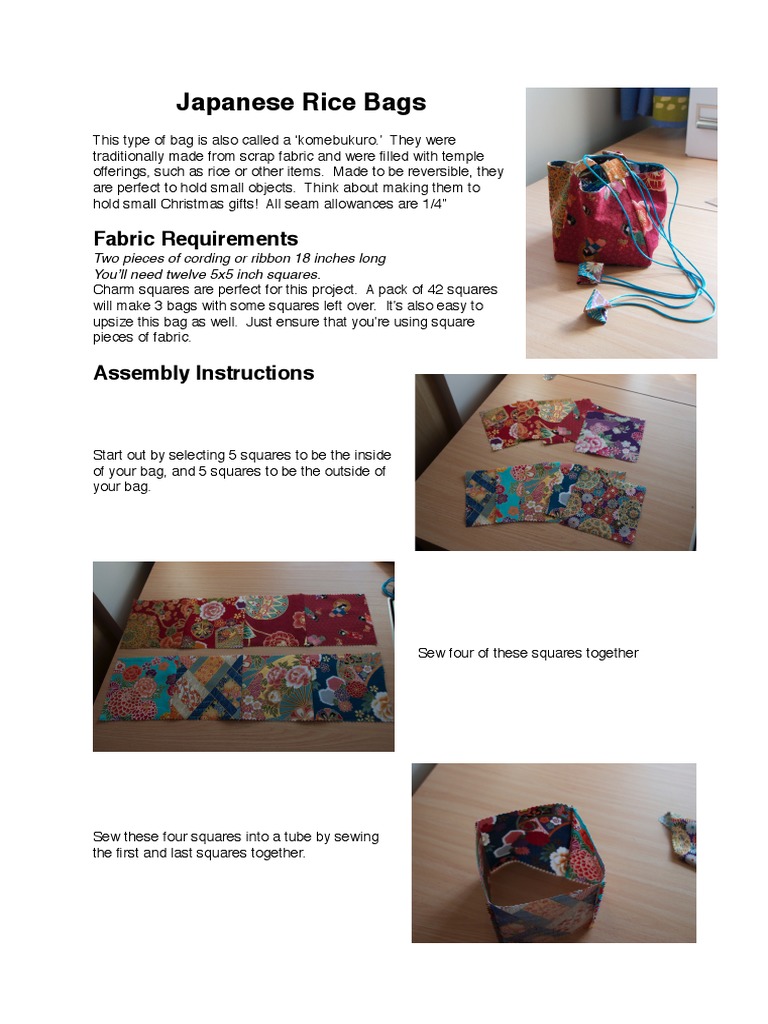 Japanese Rice Bags: Fabric Requirements | PDF | Seam (Sewing) | Sewing