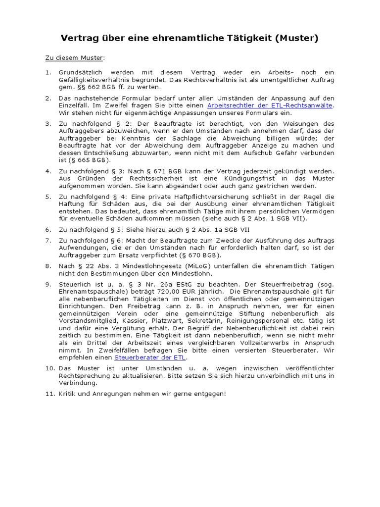 Ehrenamtsvertrag Wissenswertes Zu Form Und Inhalt – PKEXHM