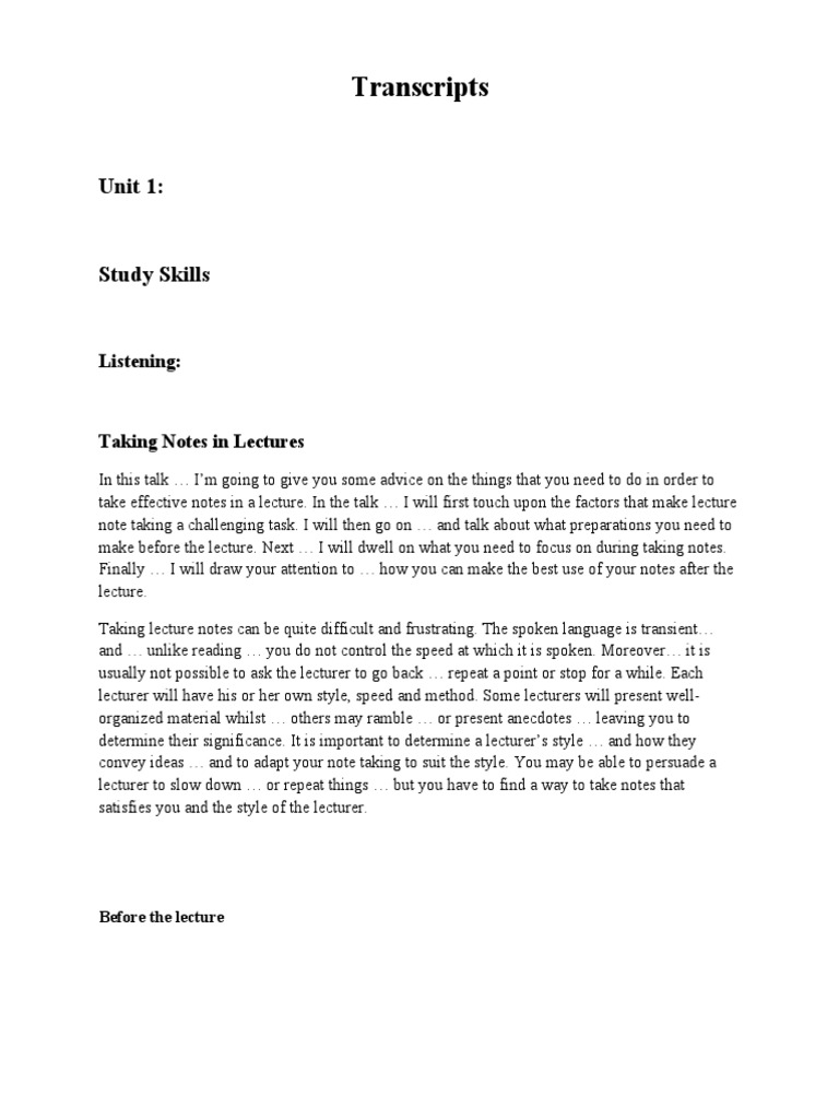 Taking effective notes preparing for lectures focusing during and