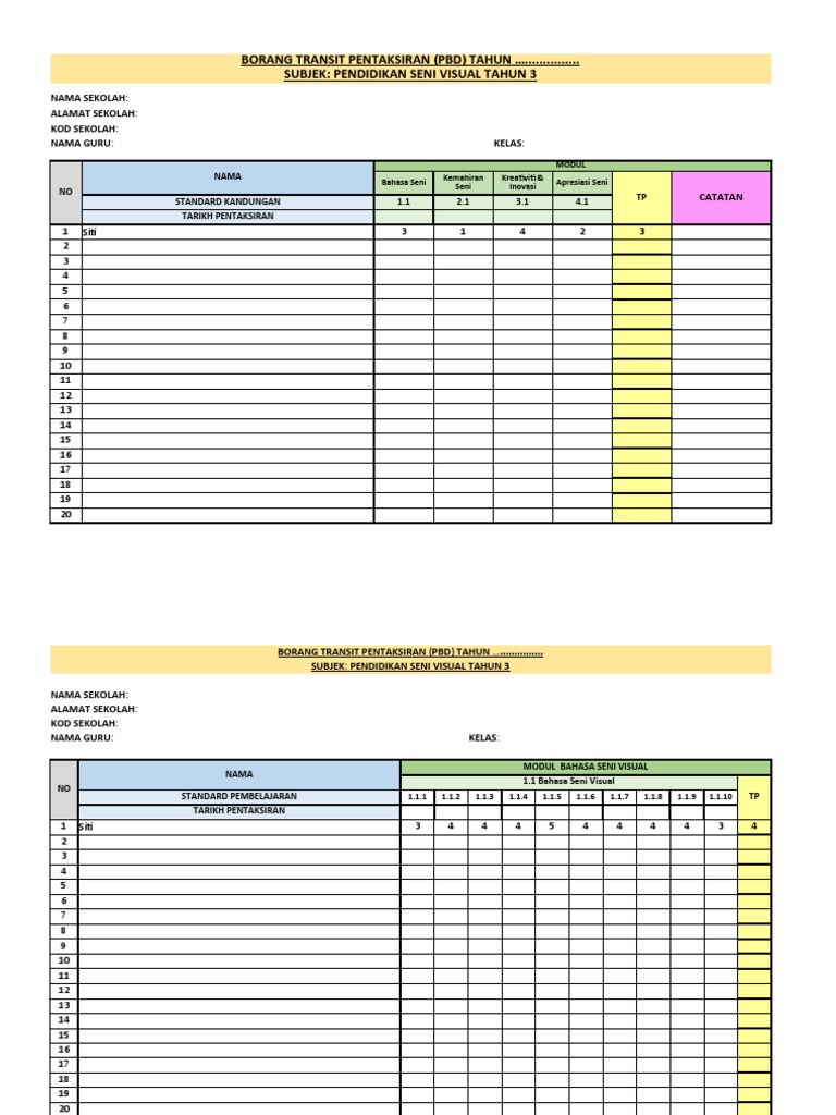 REKOD TRANSIT PBD PSV THN 3 (Version 2) | PDF