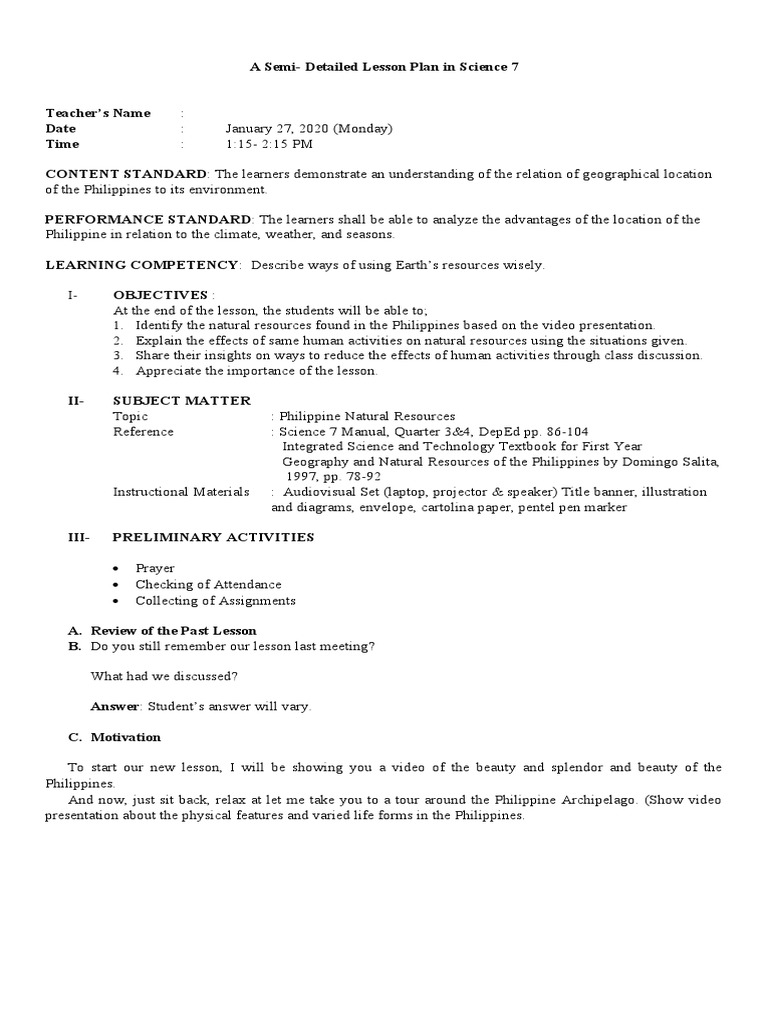 Grade 7 Science Lesson Plan: Resources | PDF | Resource | Minerals