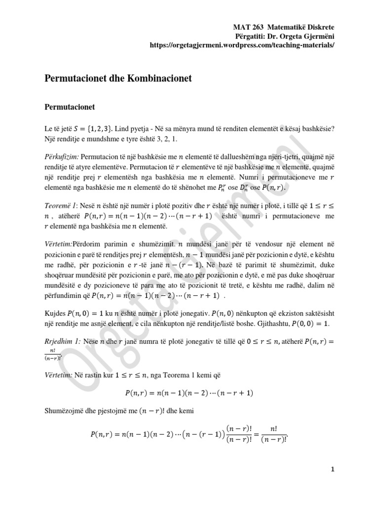 Permutacionet Dhe Kombinacionet | PDF