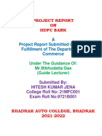 Project Report ON HDFC Bank: A Project Report Submitted in Partial Fulfillment of The Department of Commerce