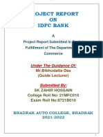 Project Report ON Idfc Bank: A Project Report Submitted in Partial Fulfillment of The Department of Commerce