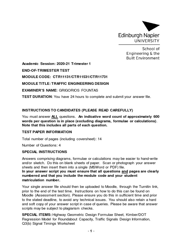 Traffic Engineering Design Exam | PDF | Transport