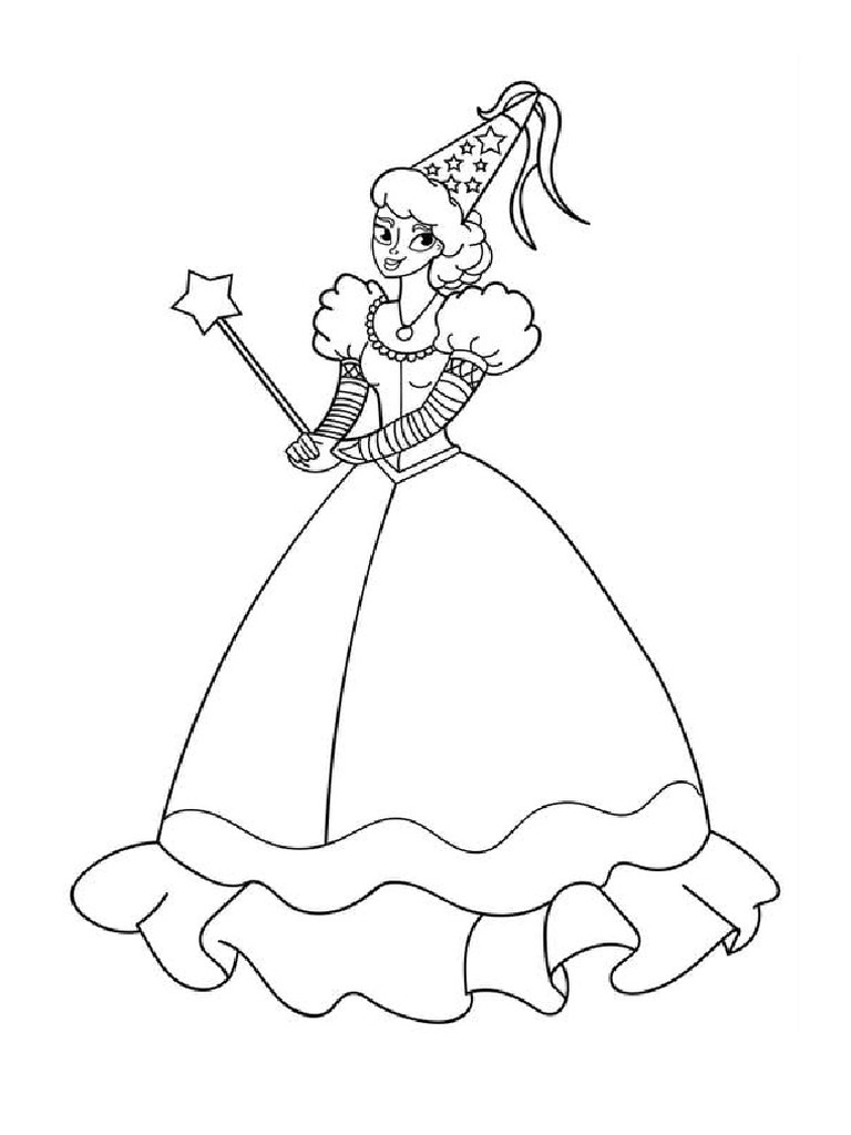 Coloring Page Princess With Wand - Free Printable Coloring Pages - Img