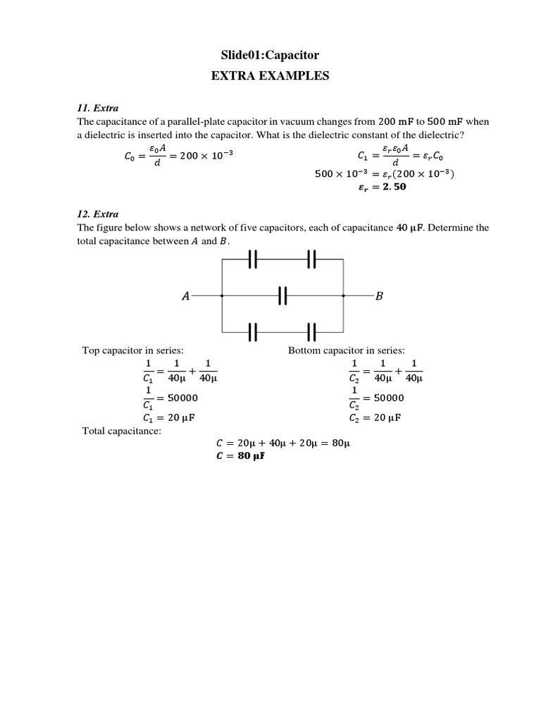 Slide01 Capacitor Extra Examples Solutions PDF Capacitor Capacitance