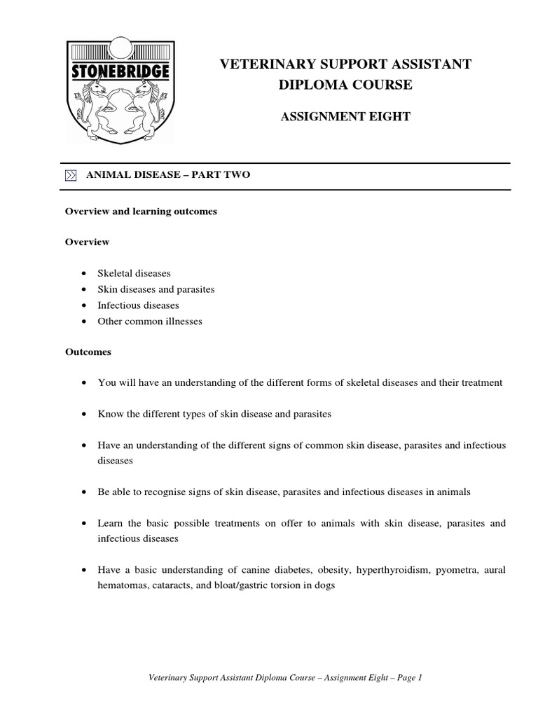 Veterinary support assistant diploma course assignment eight pdf