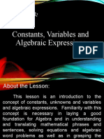 Lesson 18:: Constants, Variables and Algebraic Expressions