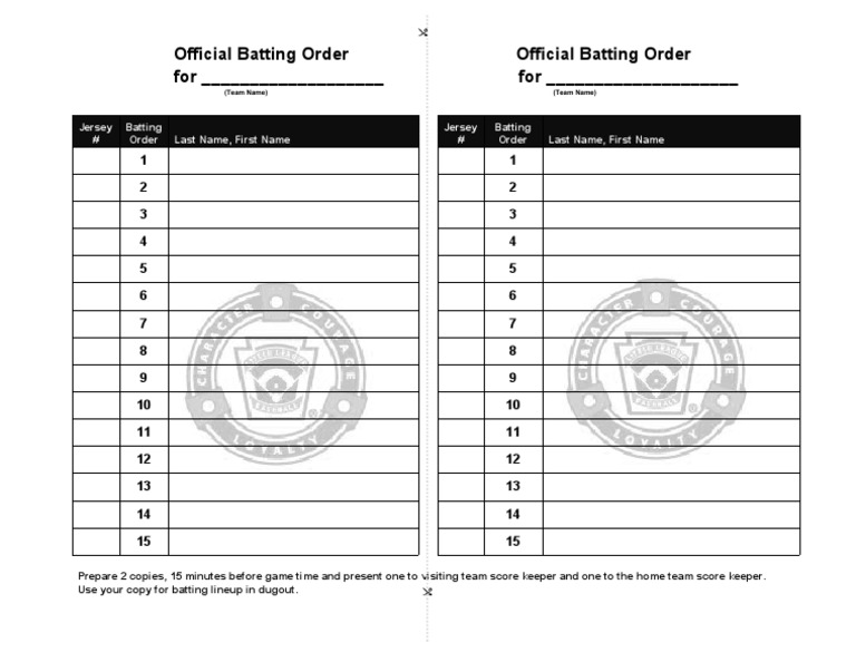 Official Batting Order Official Batting Order For - For | PDF