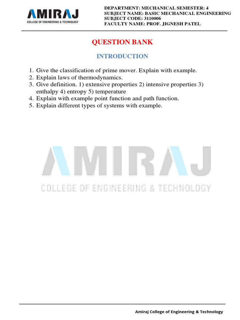Q2 BME QuestionBank PDF Engines Enthalpy