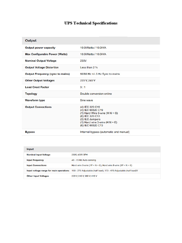 UPS Technical Specifications PDF