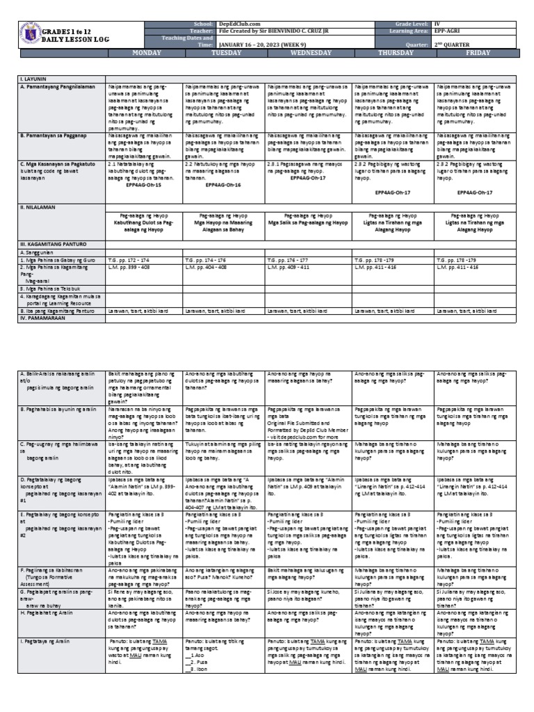 DLL - Epp 4 - Q2 - W9 | PDF