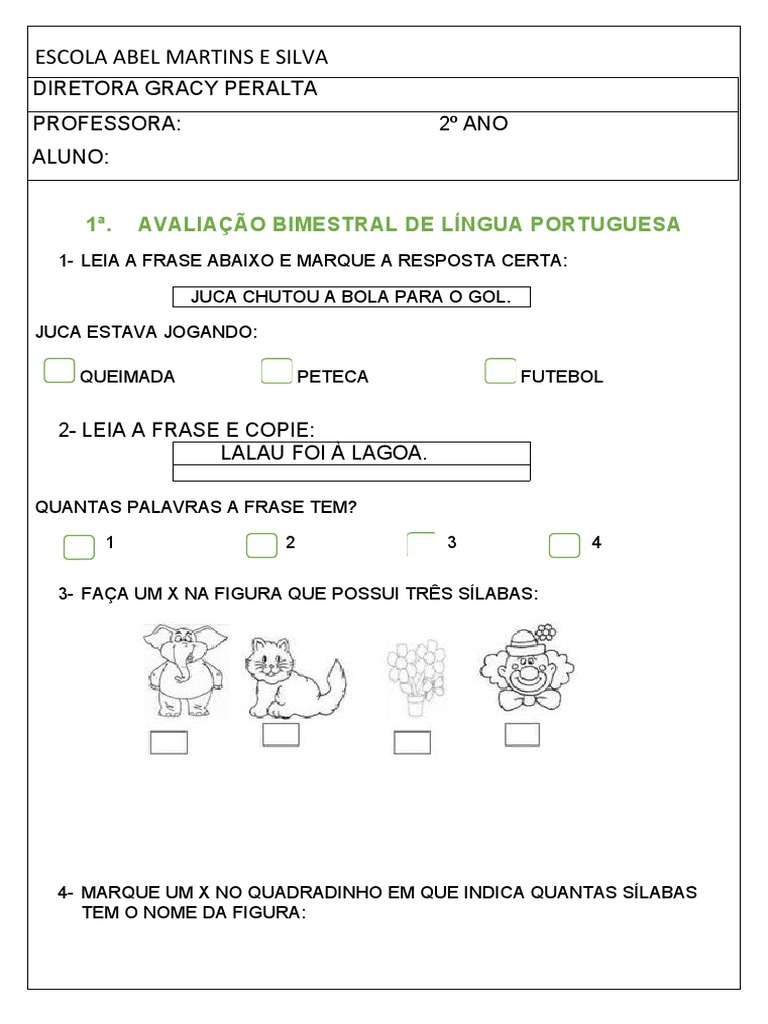 Avaliação de Língua Portuguesa 2º Ano | PDF