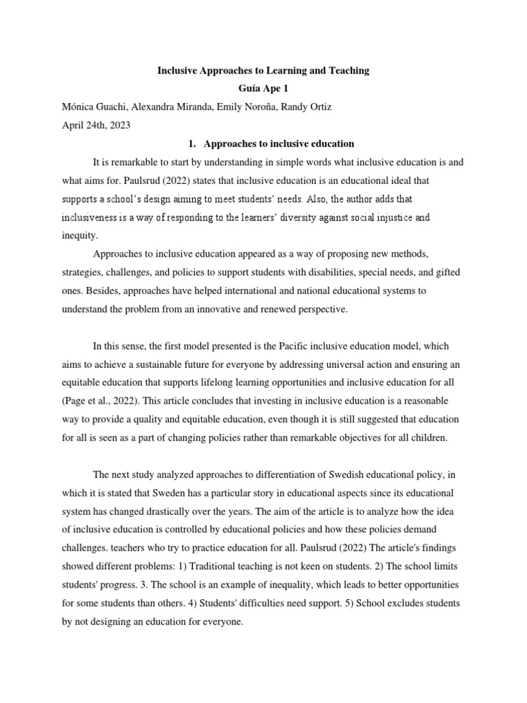 Inclusive approaches to learning and teaching pdf
