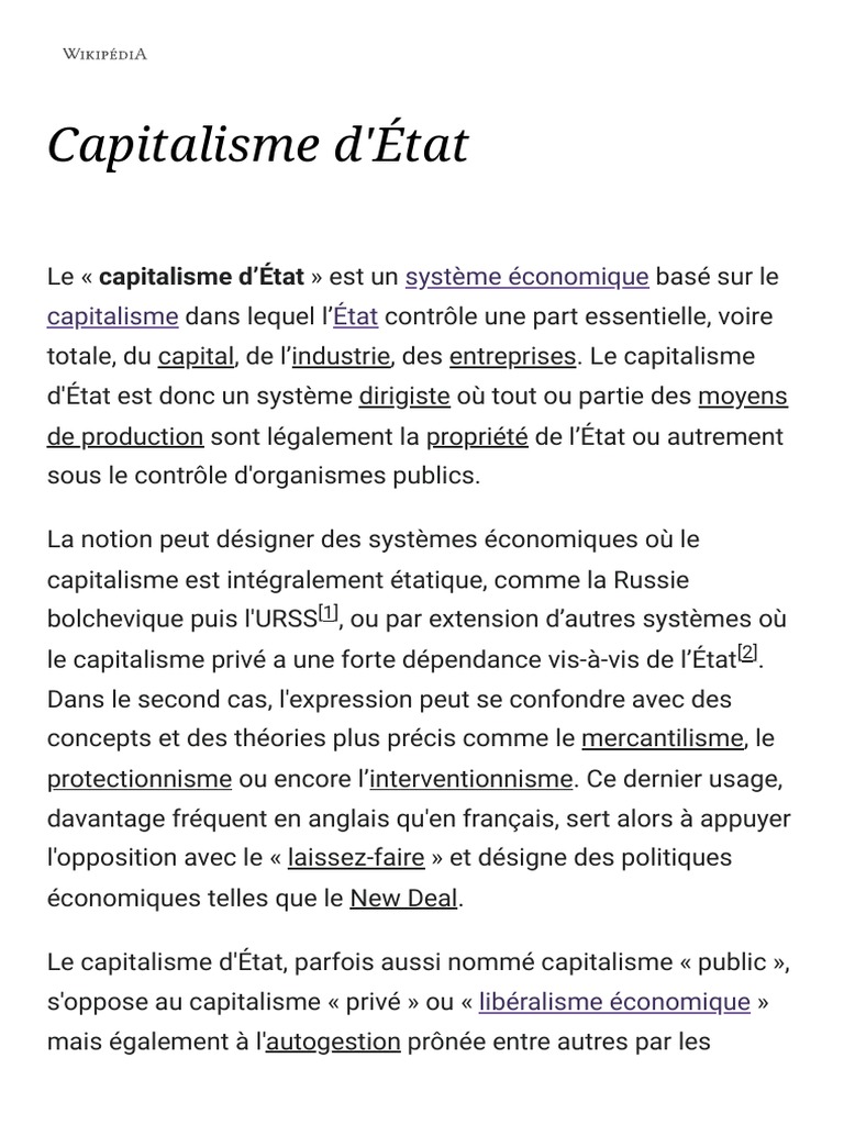 Définition du capitalisme d'État | PDF | Anticapitalisme | Sciences ...
