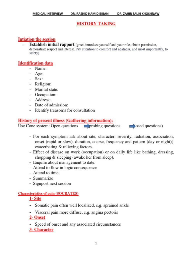 Establish Initial Rapport: History Taking | PDF | Pain | Migraine