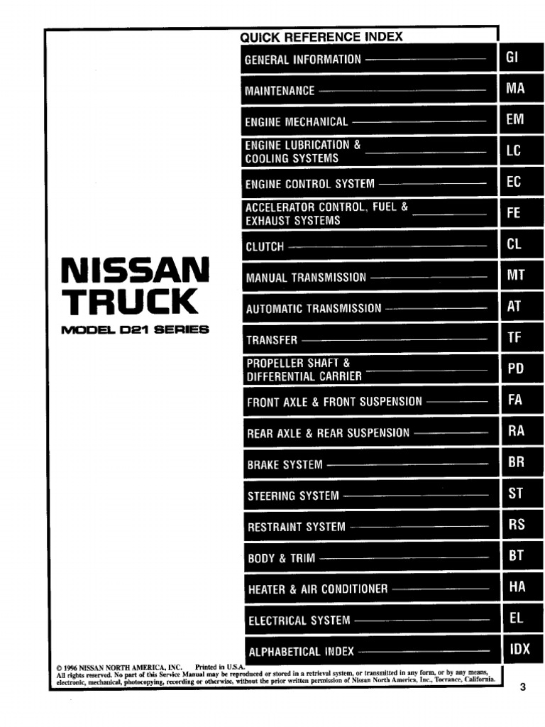 Nissan Truck D21 Service Manual 97 | Systems Engineering | Vehicle  Technology