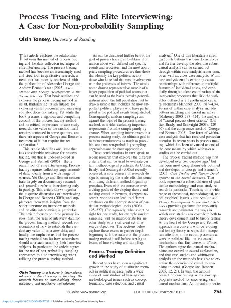 Process tracing and elite interviewing a case for non probability