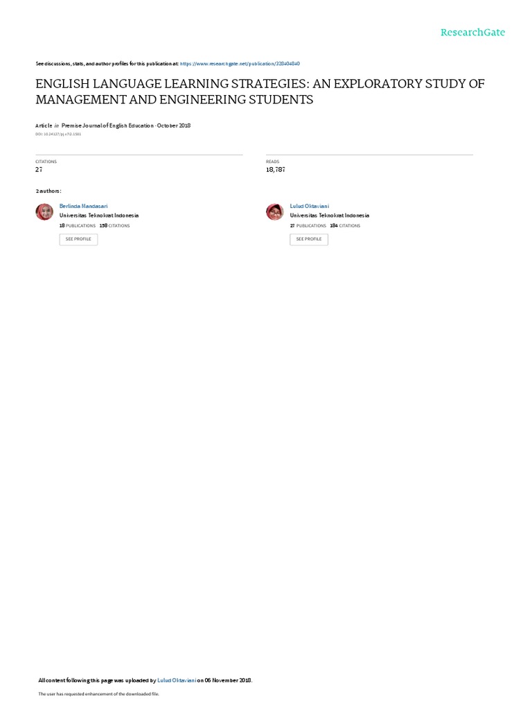 English Language Learning Strategies An Explorator Pdf