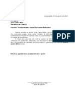 Ofício/01/2023: Ao Senhor José Carlos Brito Secretário de Finanças Assunto: Transporte para Viagem Do Projeto de Futebol