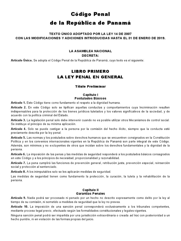 Código Penal de la República de Panamá: Principios Fundamentales y ...