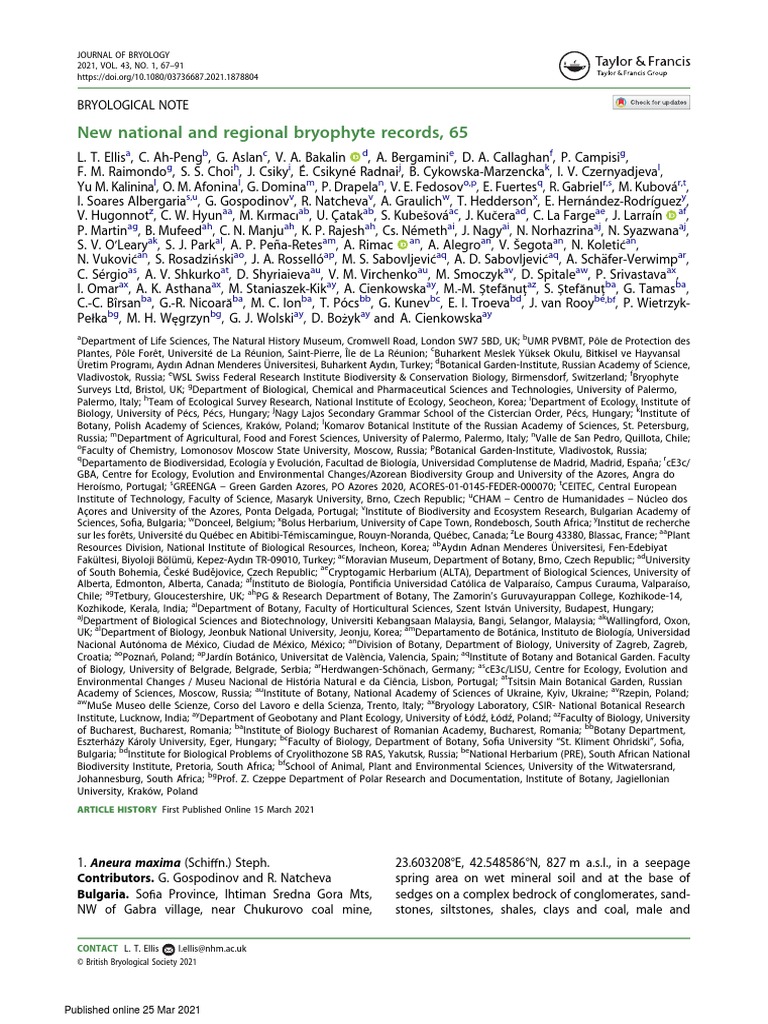 New National and Regional Bryophyte Records, 65 Journal of Bryology