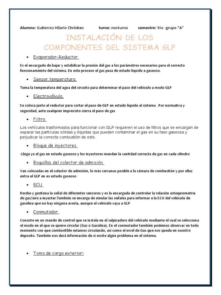 Componentes del Sistema GLP en Vehículos | PDF | Gases | Inyección de ...