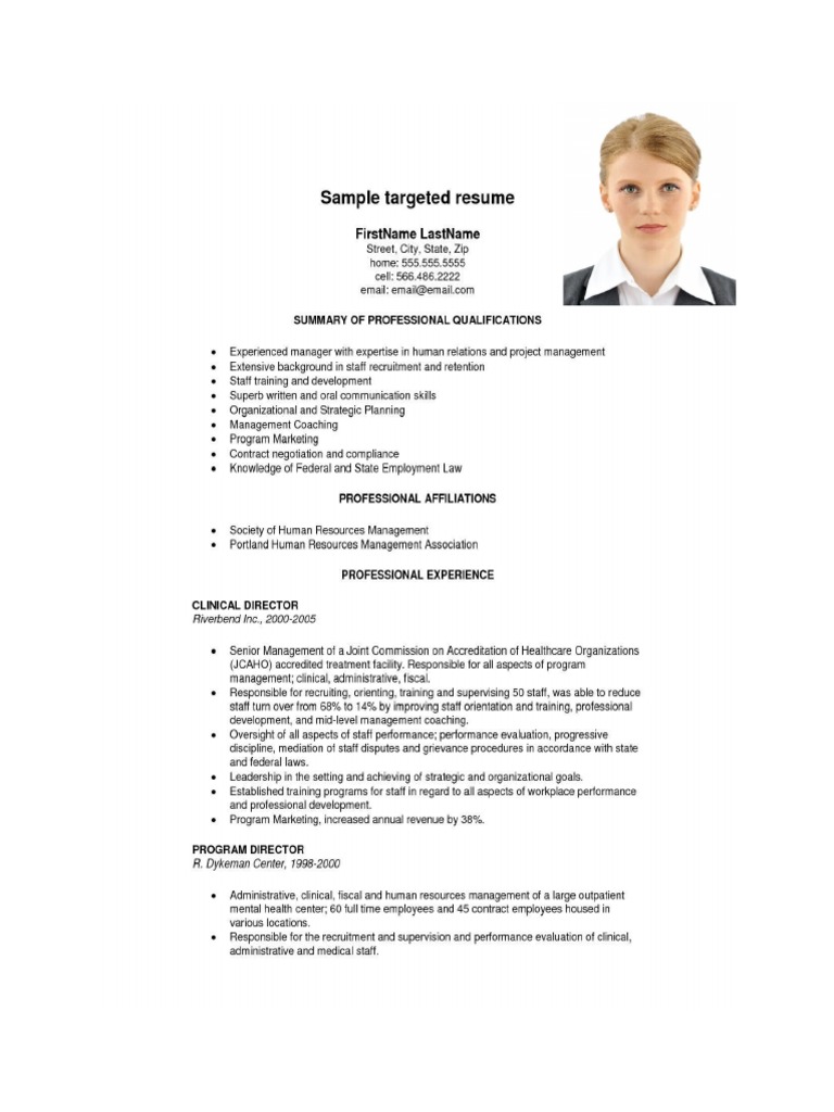 TARGETED RESUME SAMPLE FORMAT 1 - 1683009258