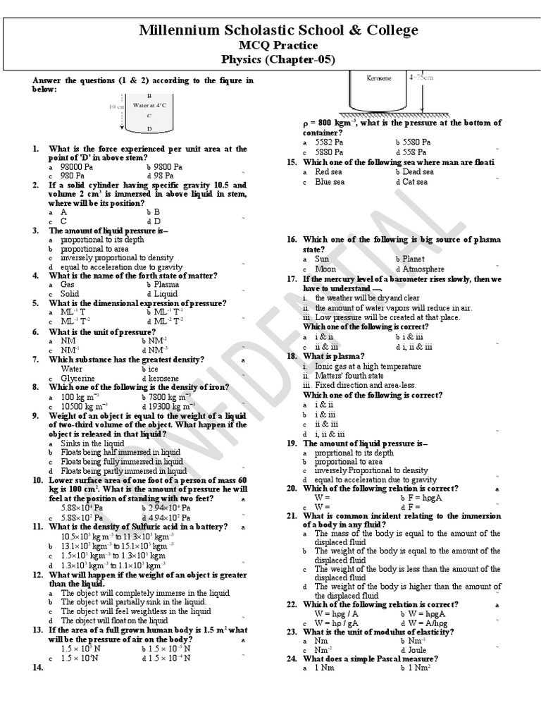 Mcq practice pdf buoyancy pressure