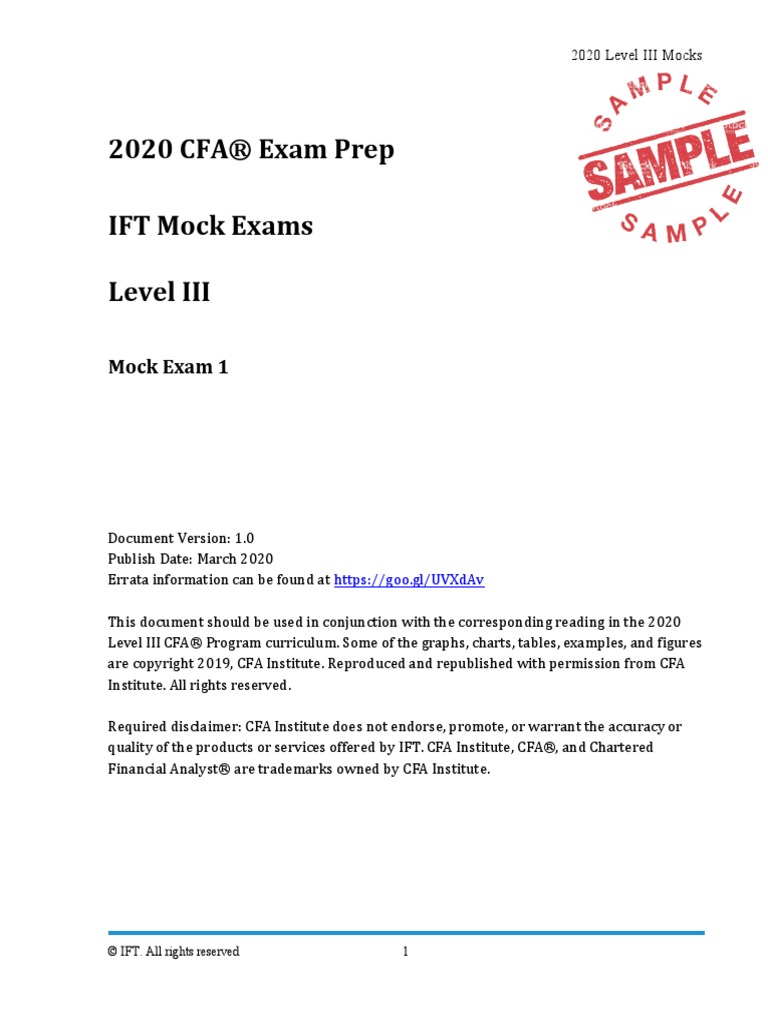 Level III 2020 IFT Mock Exam Sample | PDF | Retirement | Investment ...