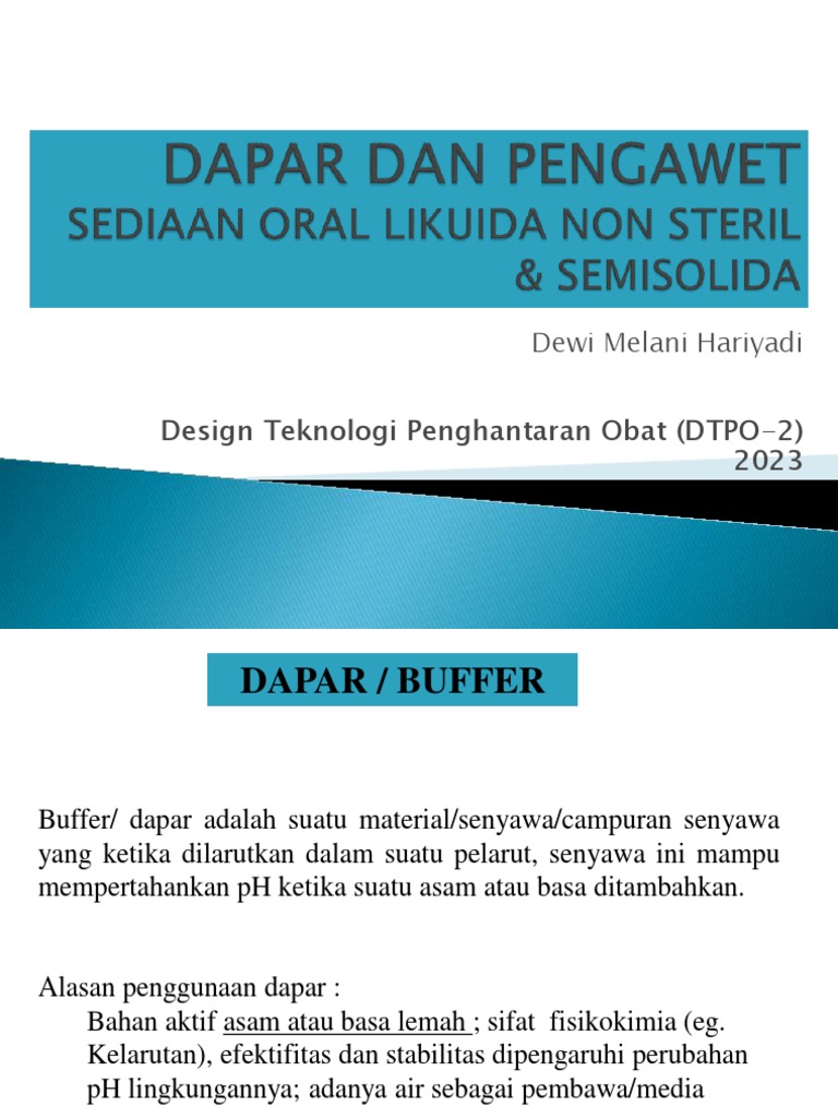 Kriteria dan Fungsi Dapar dalam Farmasi | PDF